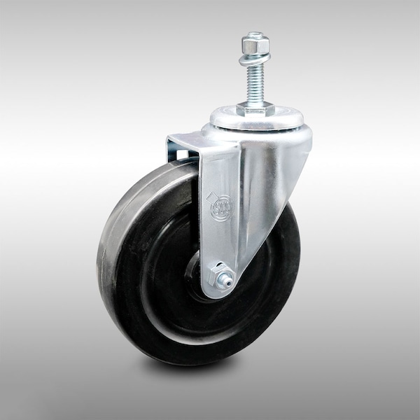 5 Inch SS Hard Rubber Wheel Swivel 3/8 Inch Threaded Stem Caster